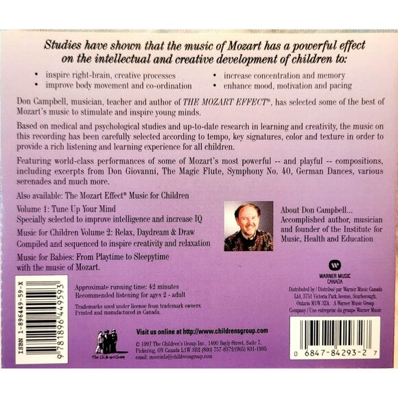 The Mozart Effect Music CD For Children Volume 3 By Don Campbell 37260cd - Picture 2 of 2